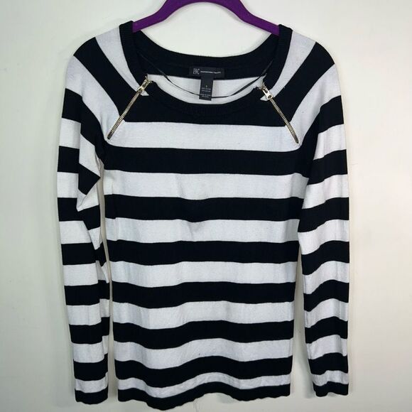 INC International Concepts Zipper Shoulder‎ Striped Sweater - Picture 1 of 7